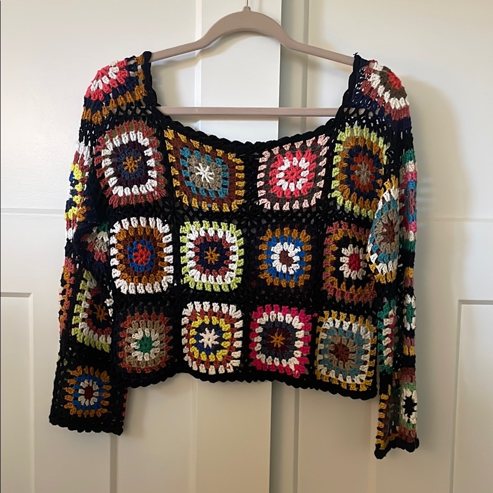 Colorful Crochet Cropped Sweater